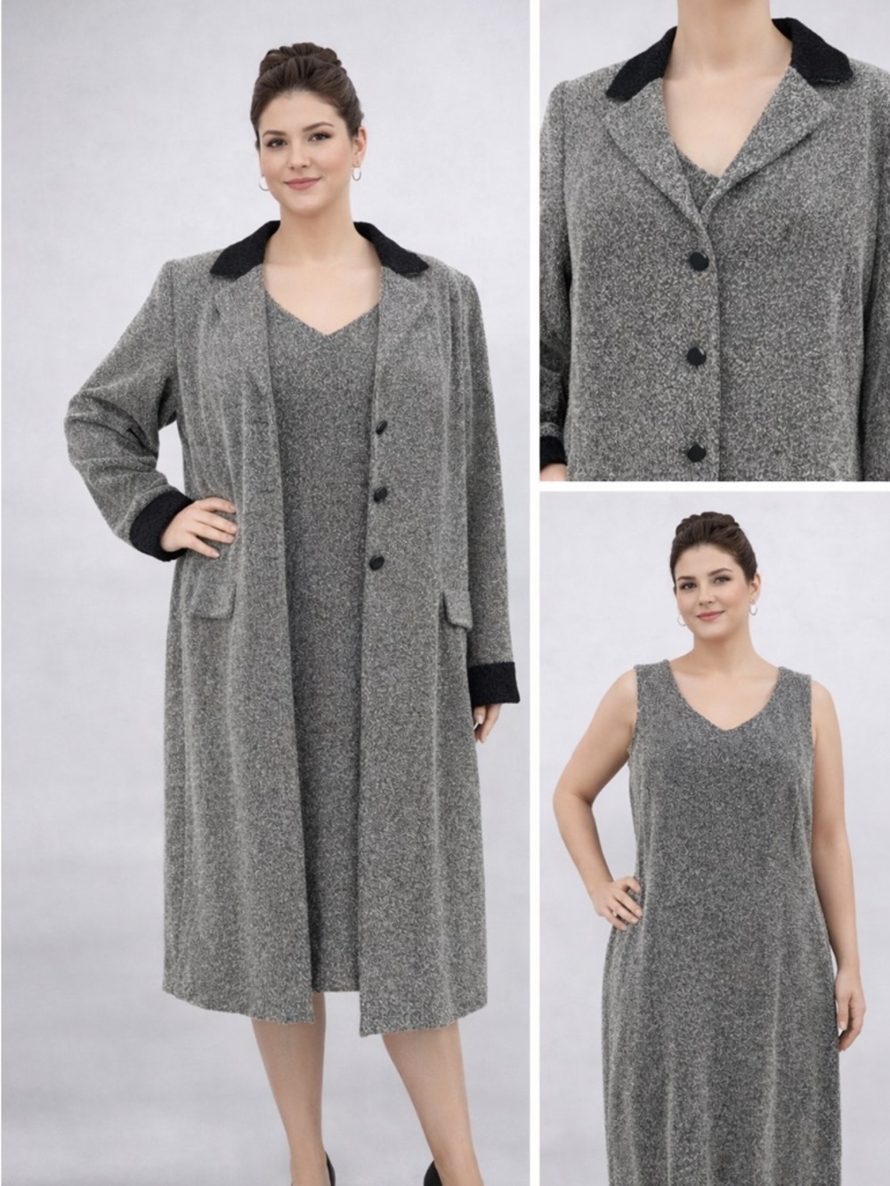 Danny & Nicole 2Pc Tweed Dress Set Gray Sheath Dress + Jacket